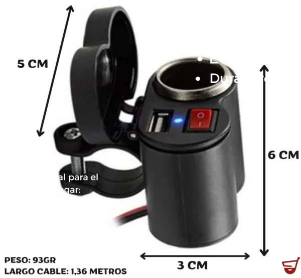 Cargador Usb Moto Toma 12v Adaptador Soporte Encendedor