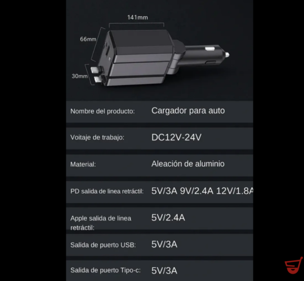 Cargador Auto Retráctil Multiple Coche Carga Rápida 4 En 1 Surtido