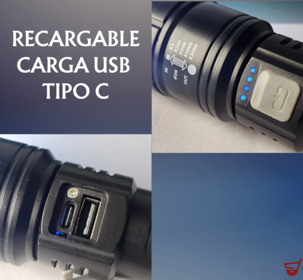 Linterna Táctica Militar Camping Led Blanca Zoom Recargable