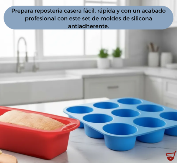 Set Molde Silicona Muffins Y Budinera Antiadherente Horno