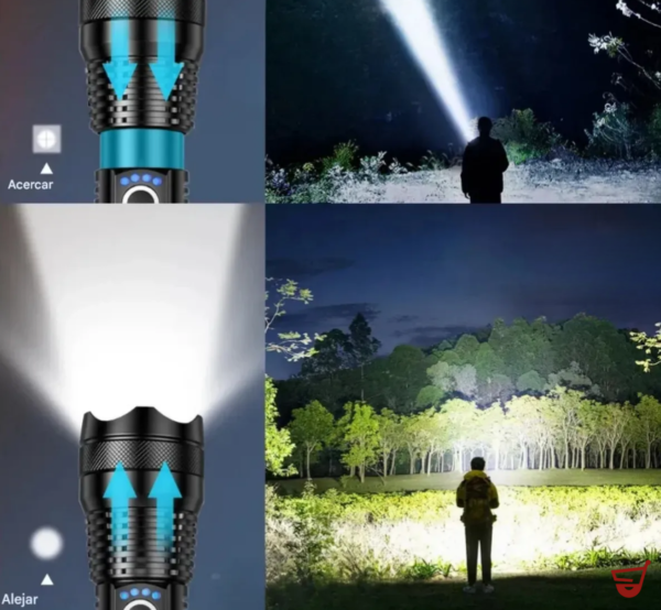 Linterna Táctica Militar Camping Led Blanca Zoom Recargable