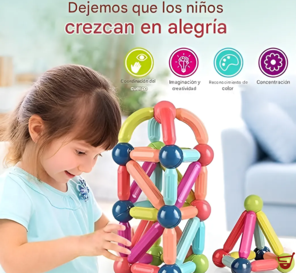 Juego Bloques Magneticos Armar Barra Iman Niños Didactico 42 Bloques