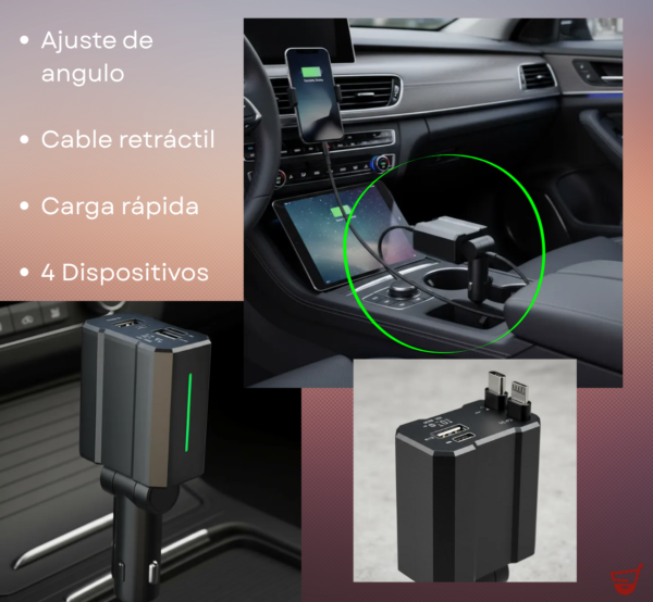 Cargador Auto Retráctil Multiple Coche Carga Rápida 4 En 1 Surtido