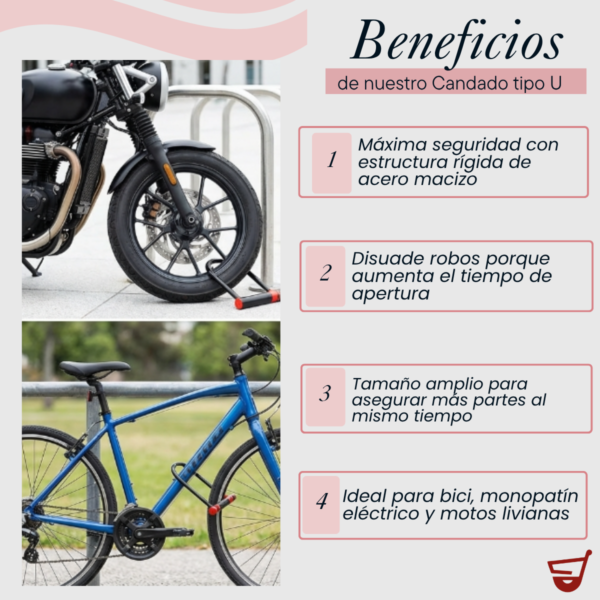 1 (1) Traba Candado Bicicleta U Lock Moto Acero Tipo Linga 120x310
