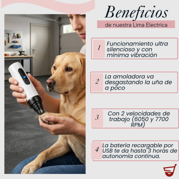 Lima Electrica Uñas Mascotas Perros Silenciosa Recargable Blanco Grande - Mediano - Chico