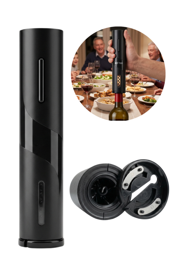 1 Sacacorchos Automatico Recargable Usb Cortador Vino Botellas Negro