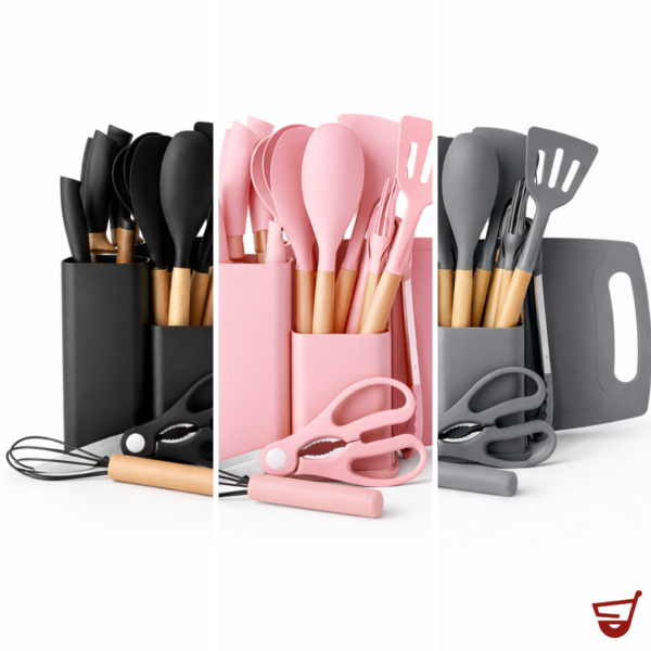 Set Utensilios Cocina 19 Piezas Silicona Madera Cuchillos