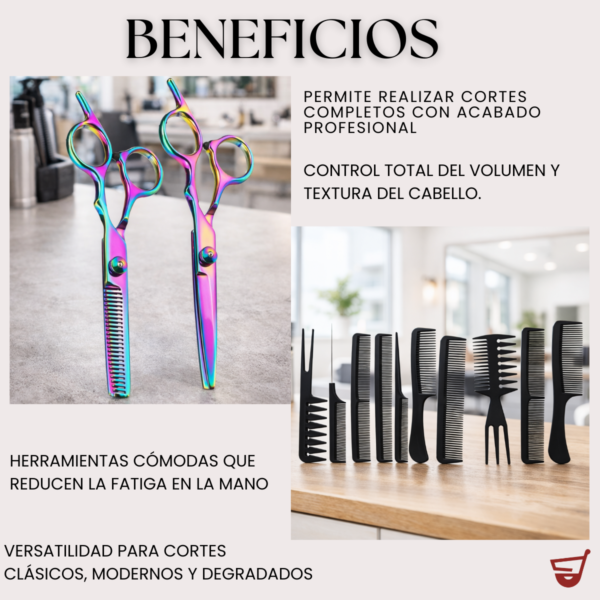 2 Kit Tijeras Profesional Peluqueria Barberia Set Peines Acero