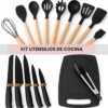 Set Utensilios Cocina 19 Piezas Silicona Madera Cuchillos