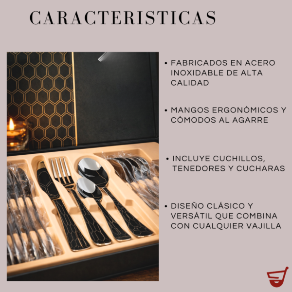 3 Set Cubiertos 24 Piezas Acero Inoxidable Cuchillo Elegante