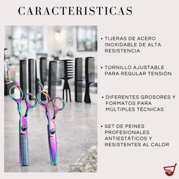 3 Kit Tijeras Profesional Peluqueria Barberia Set Peines Acero