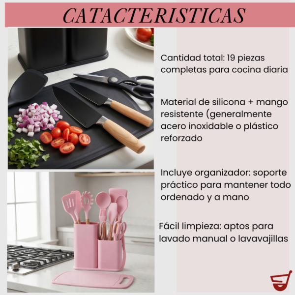 Set Utensilios Cocina 19 Piezas Silicona Madera Cuchillos