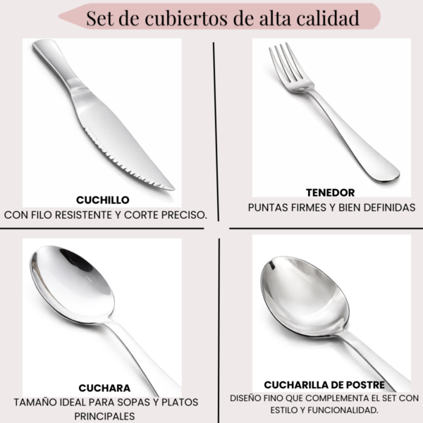 4 Set Cubiertos 24 Piezas Acero Inoxidable Cuchillo Elegante