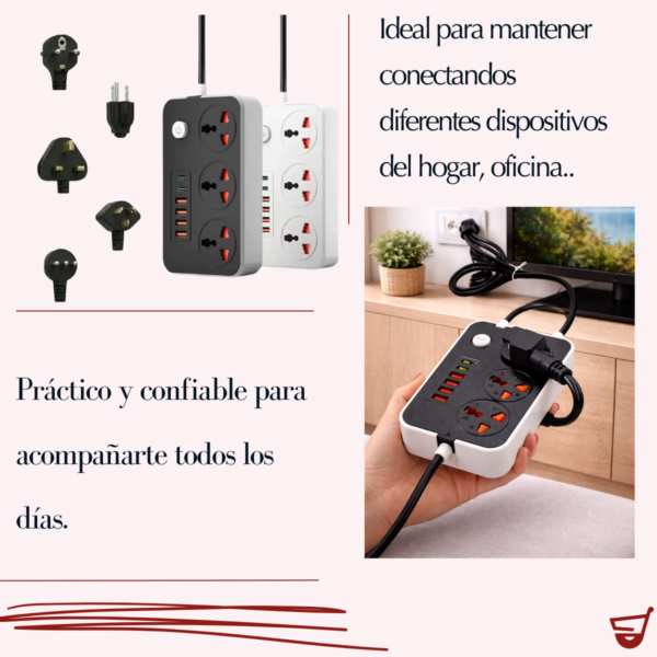 4 Alargue Zapatilla Inteligente Usb Tipo C 3 Tomas 220v