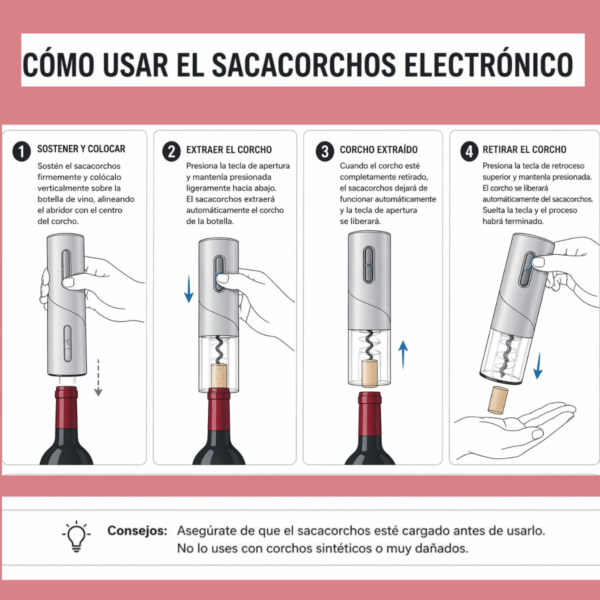5 Sacacorchos Automatico Recargable Usb Cortador Vino Botellas Negro