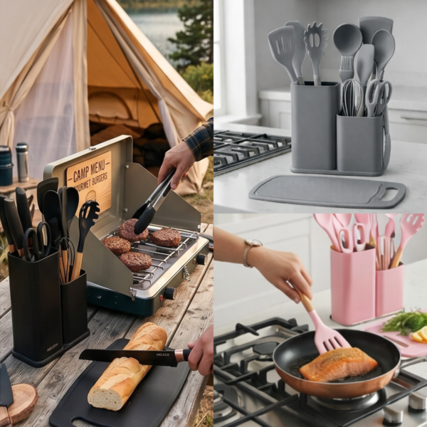 Set Utensilios Cocina 19 Piezas Silicona Madera Cuchillos