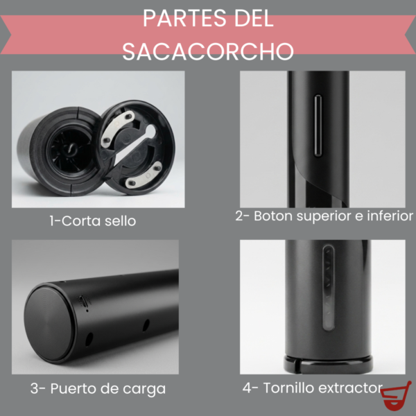 6 Sacacorchos Automatico Recargable Usb Cortador Vino Botellas Negro
