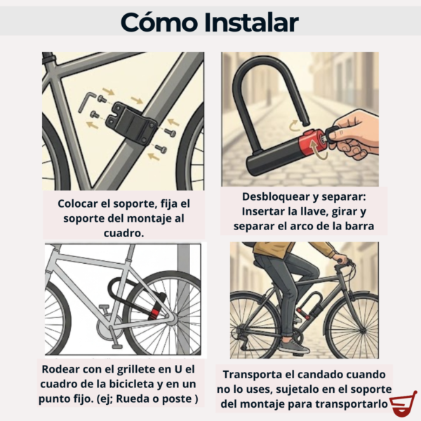 7 Traba Candado Bicicleta U Lock Moto Acero Tipo Linga 120x310