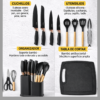 Set Utensilios Cocina 19 Piezas Silicona Madera Cuchillos