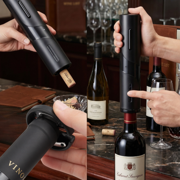 7 Sacacorchos Automatico Recargable Usb Cortador Vino Botellas Negro