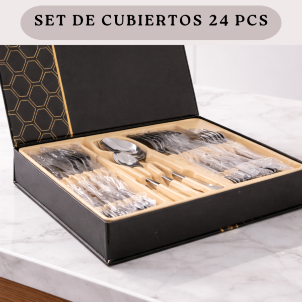 8 Set Cubiertos 24 Piezas Acero Inoxidable Cuchillo Elegante